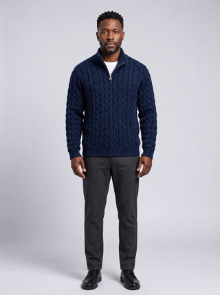 TAEBAEK | Men's Zip-Up Cable Knit Sweater