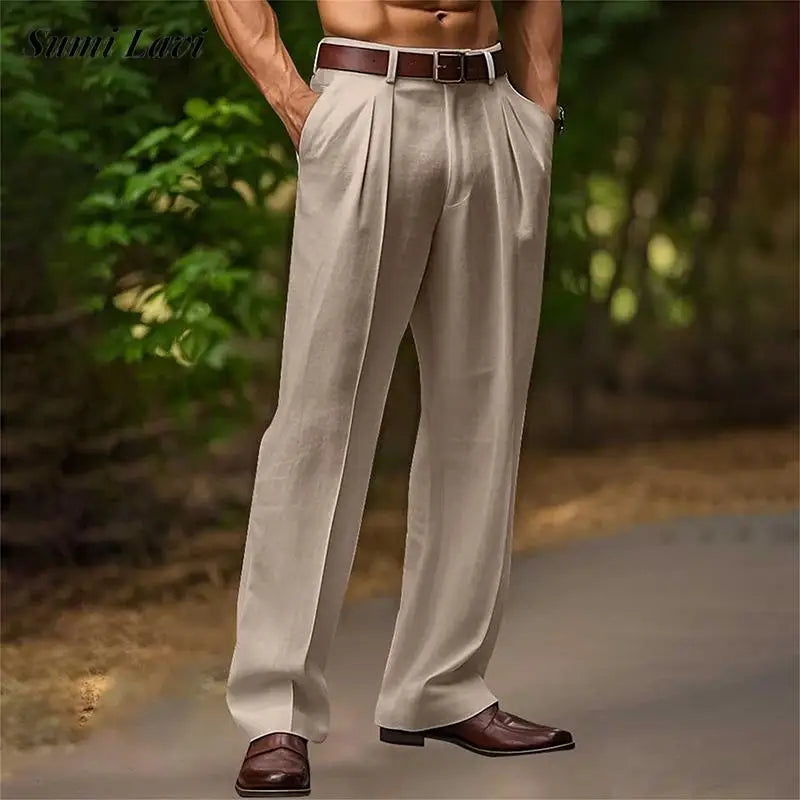 Wide | Men's High-Waist Pleated Wide-Leg Trousers