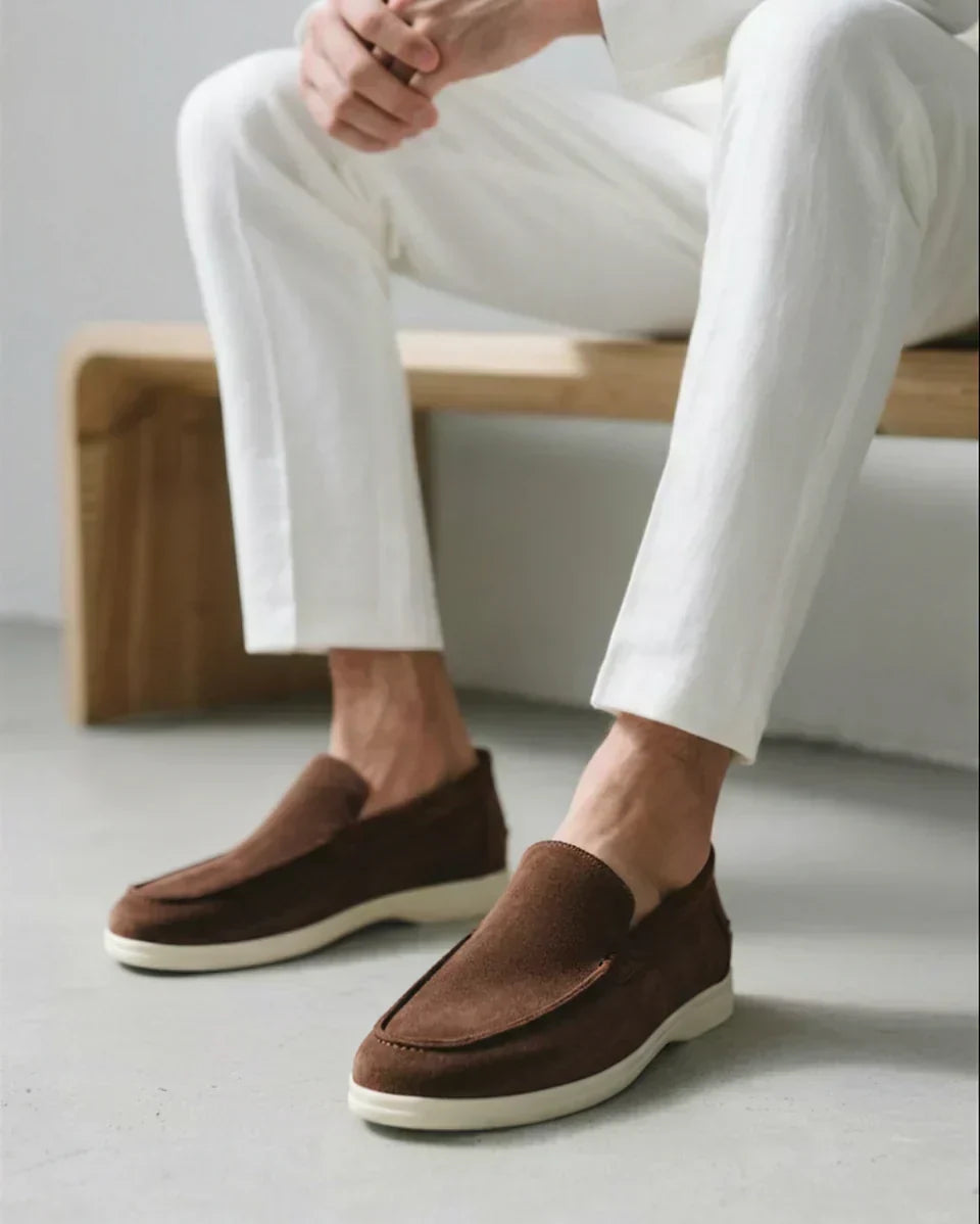 Men's Cashmere Polo and Suede Loafer Ensemble — Charcoal