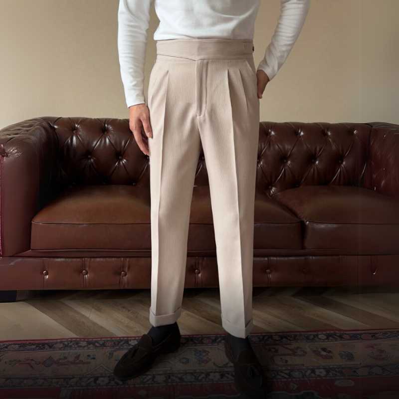 Linen | Men's High-Waist Straight-Fit Trousers