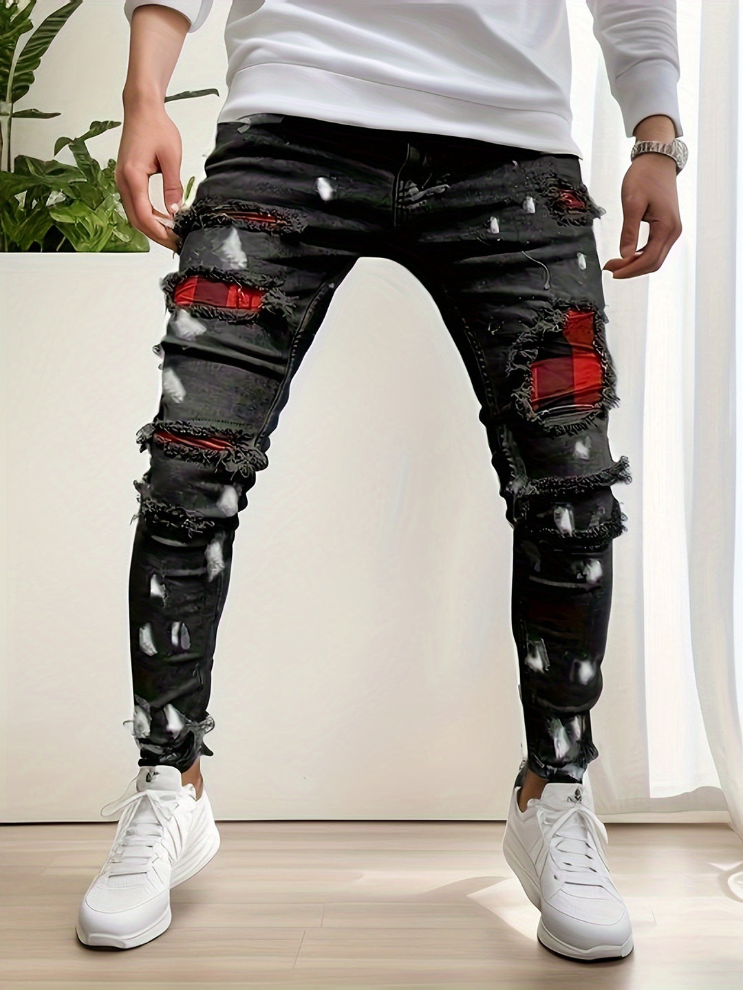 Patch | Men's Slim-Fit Patchwork Stretch Jeans