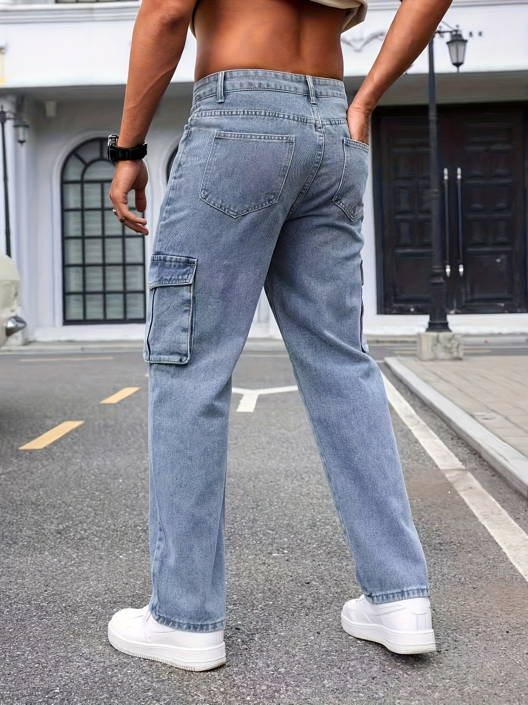 Denim | Men's Light Blue Relaxed Cargo Jeans