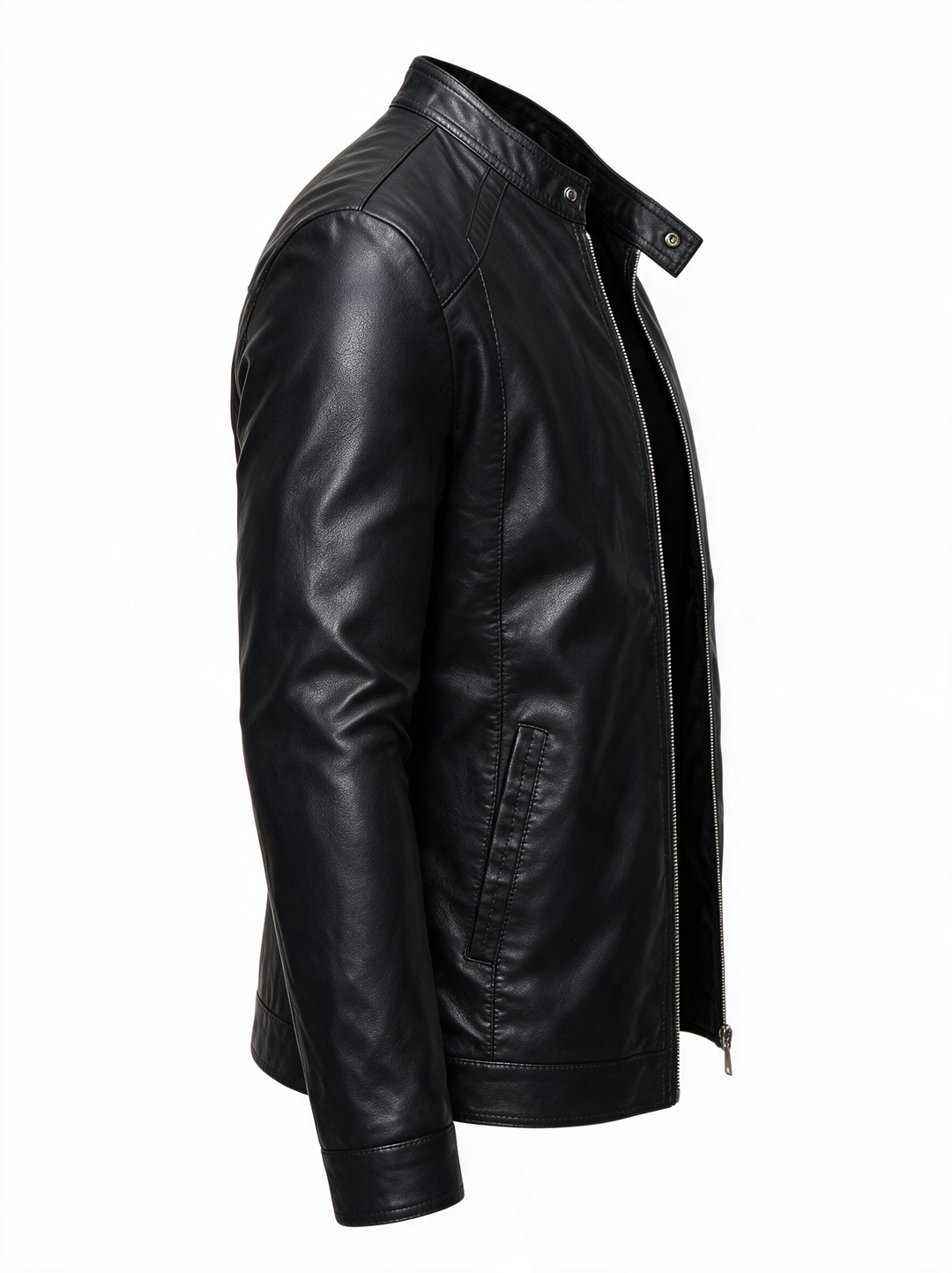 Stand-Up Collar Leather Jacket side view