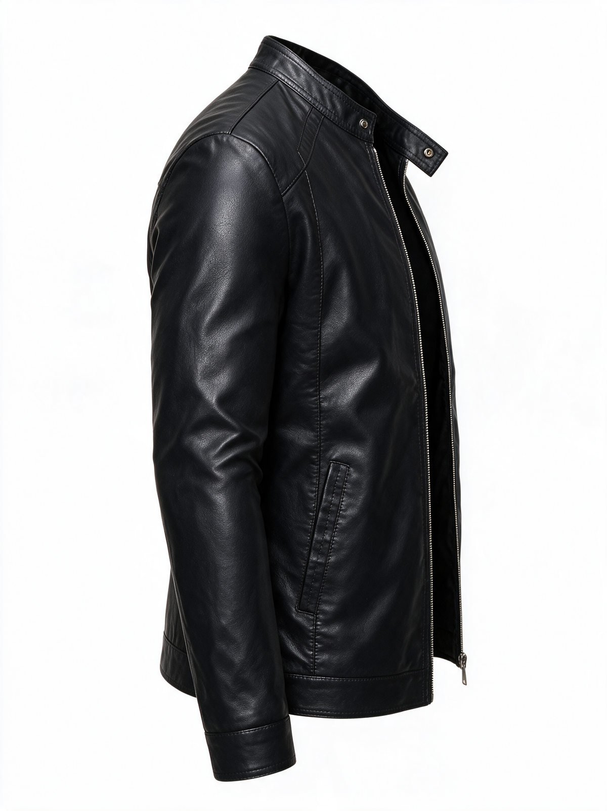 Stand-Up Collar Leather Jacket side view