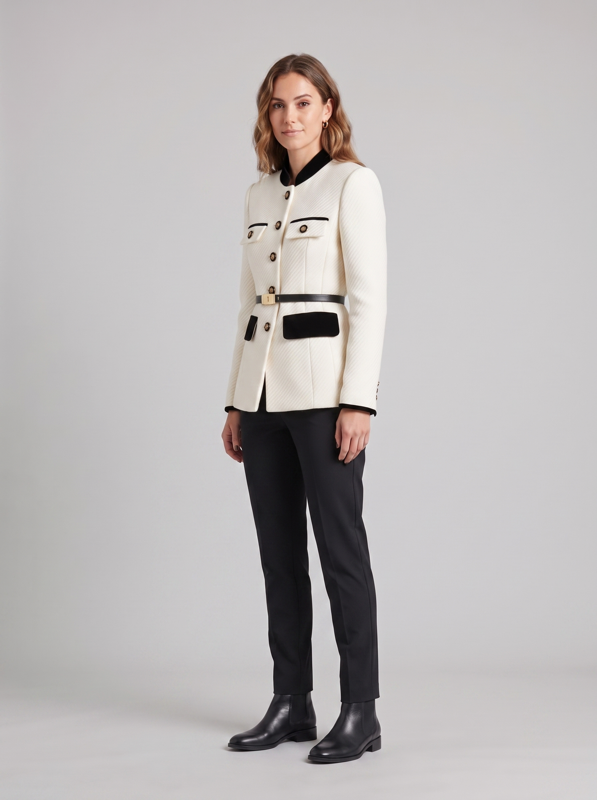 Georgina | Women's Tailored Contrast Jacket, side three-quarter view, studio photo