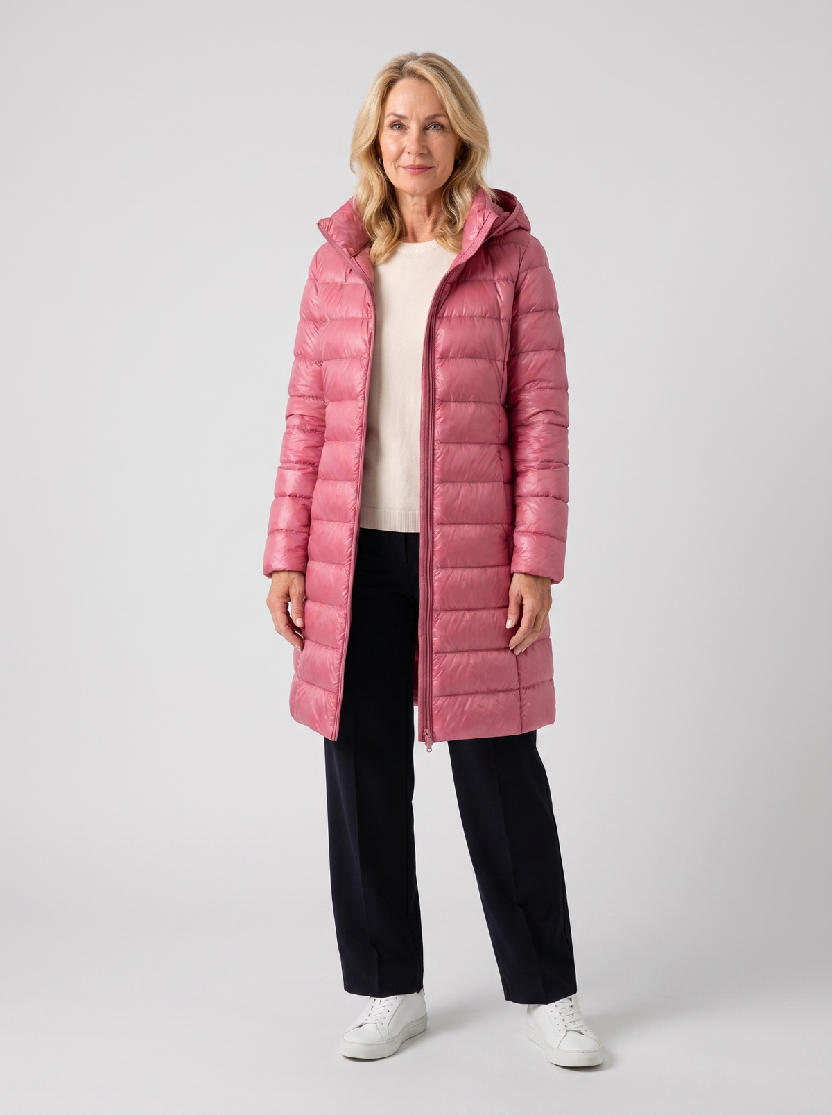 Taylor | Women's Casual Lightweight Autumn Jacket in pink, worn by a model, full-length studio photo