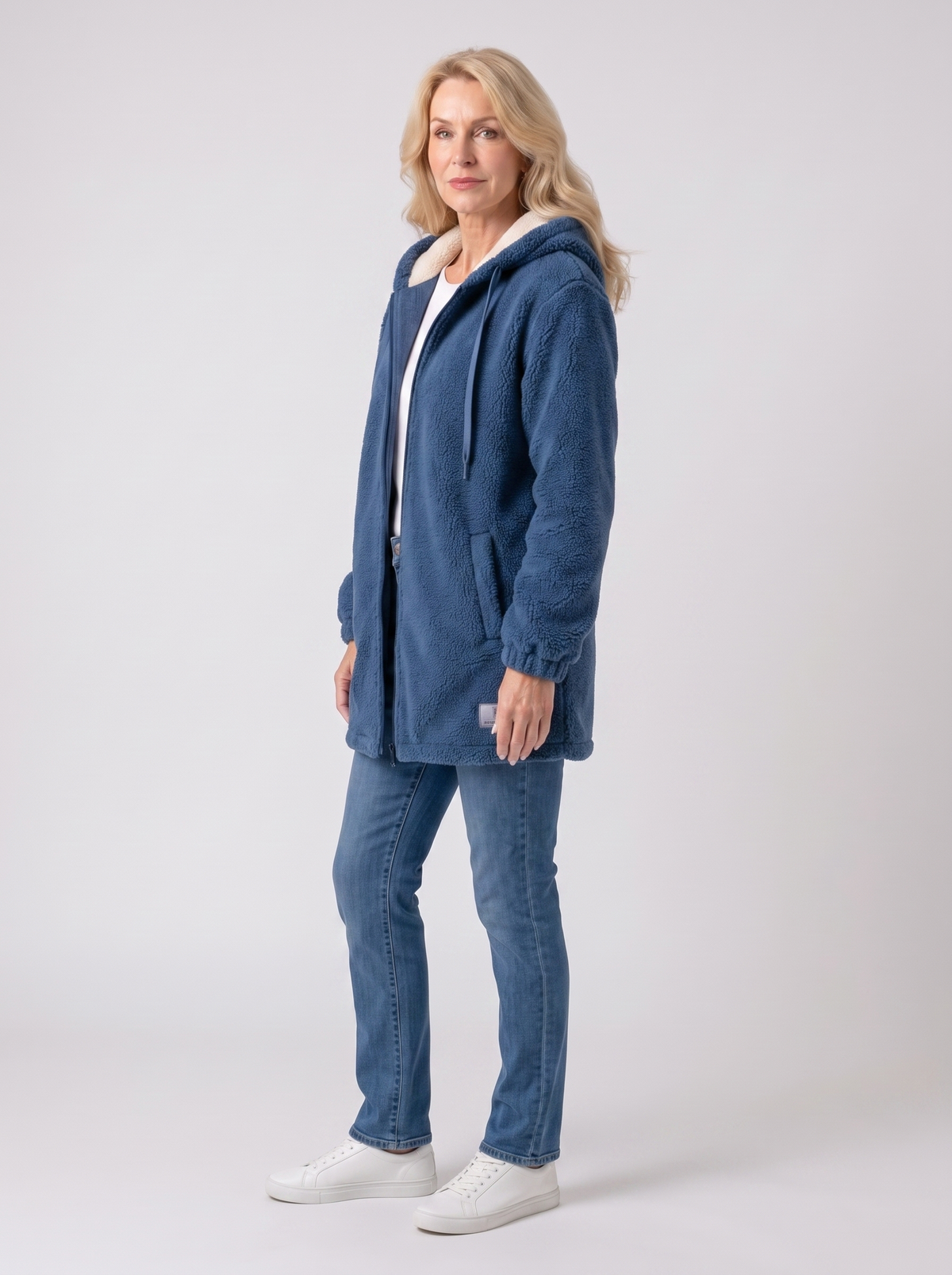 Wendy | Women's Soft Fleece Hooded Jacket, side three-quarter view, studio photo