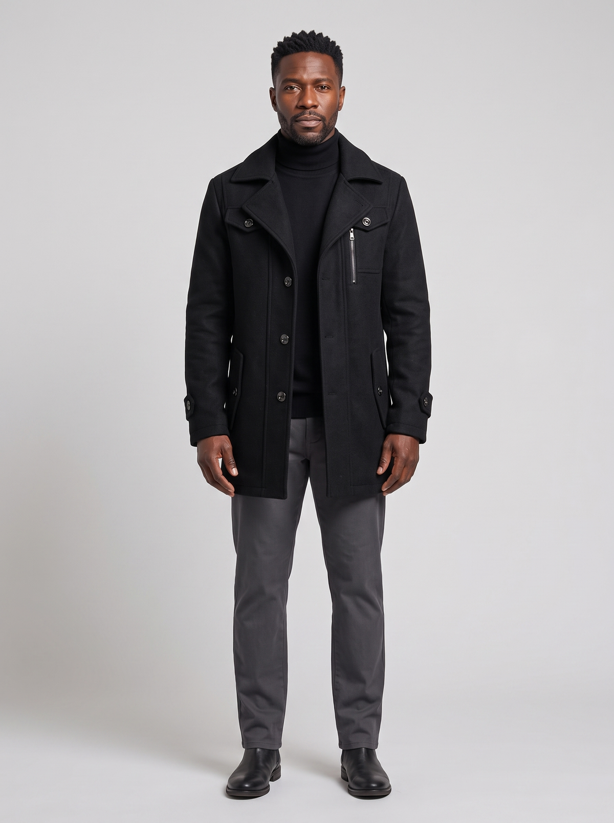 Giuseppe | Men's Cozy Winter Overcoat, worn by a model, full-length studio photo