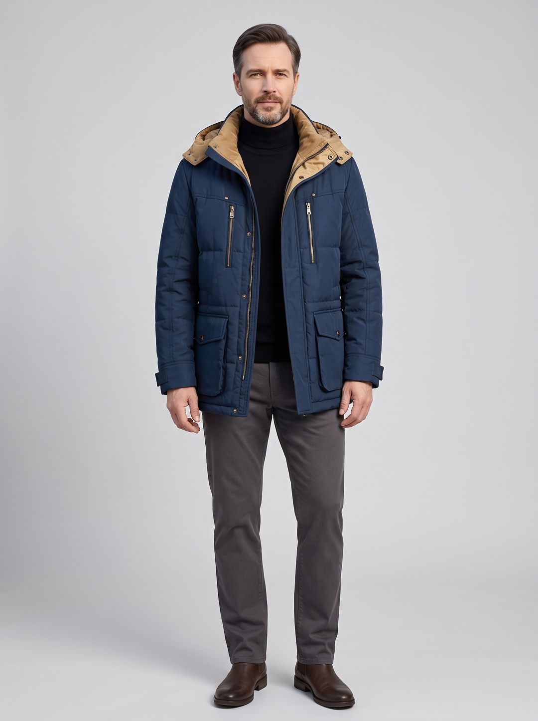 Francesco | Men's Quilted Winter Coat, worn by a model, full-length studio photo