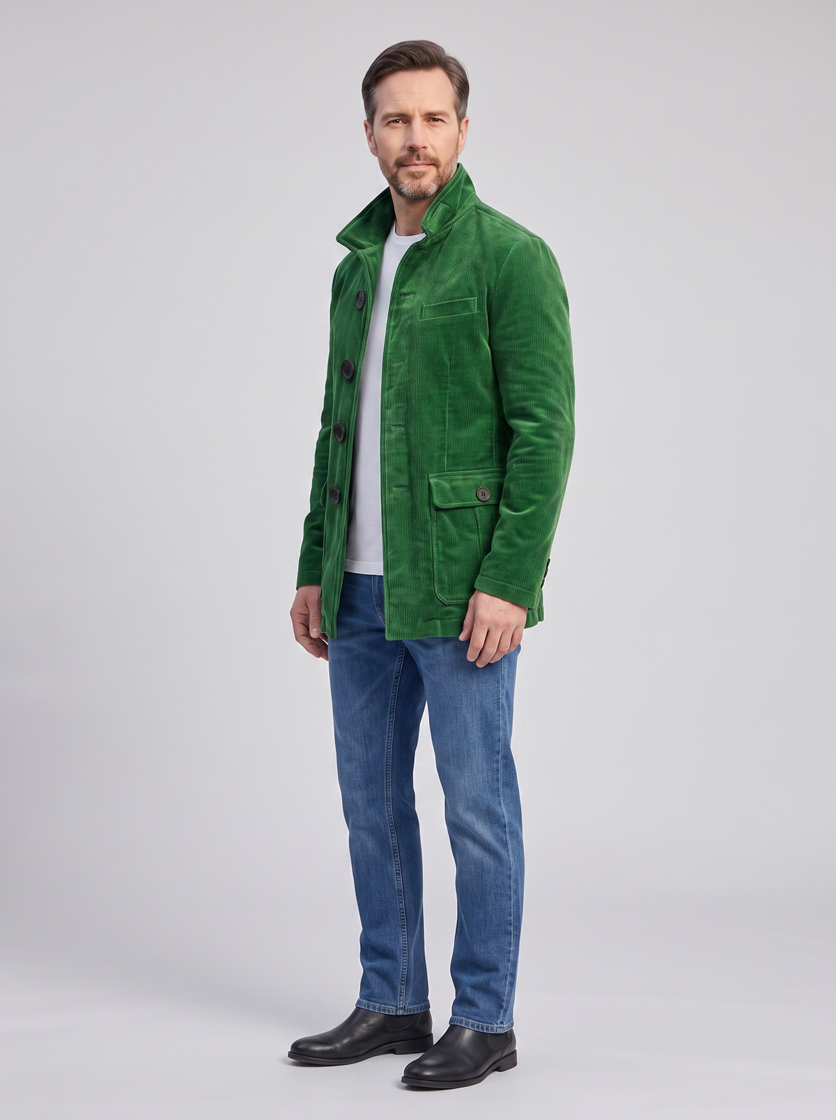 Men's Retro Corduroy Jacket, side three-quarter view, studio photo