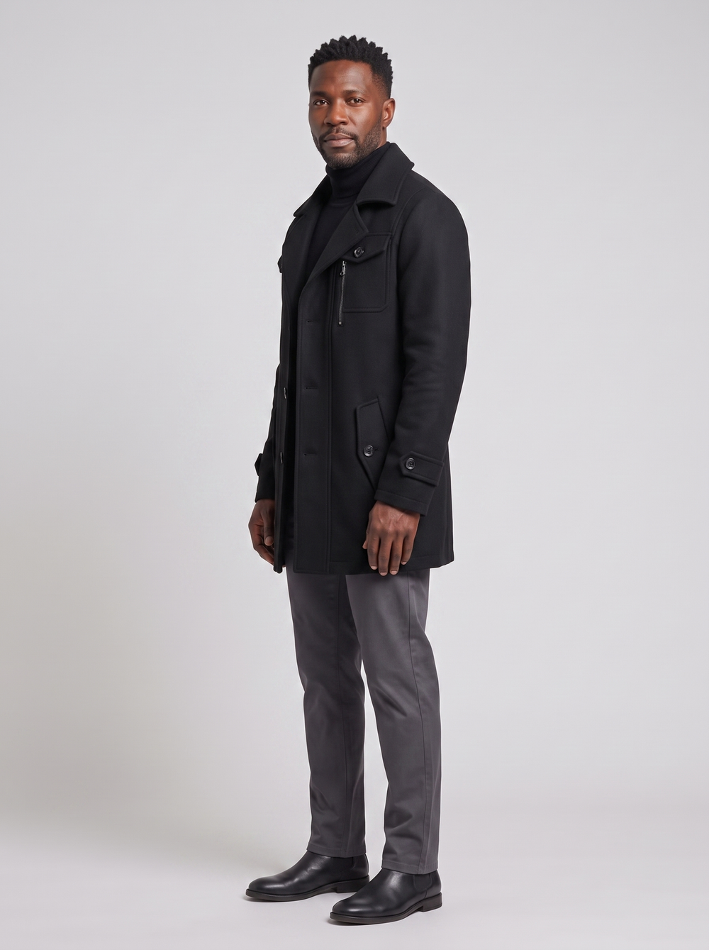 Giuseppe | Men's Cozy Winter Overcoat, side three-quarter view, studio photo