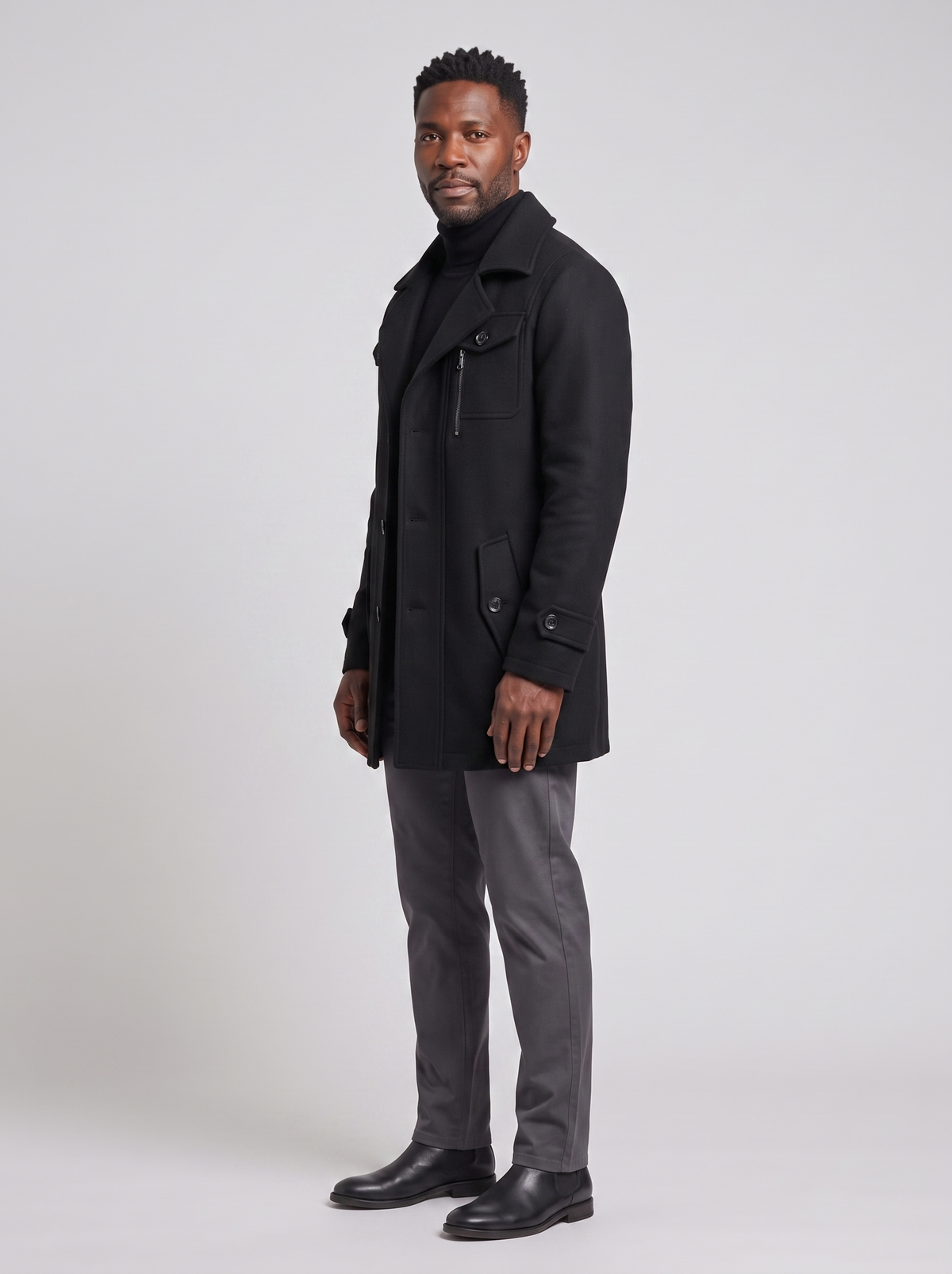 Giuseppe | Men's Cozy Winter Overcoat, side three-quarter view, studio photo