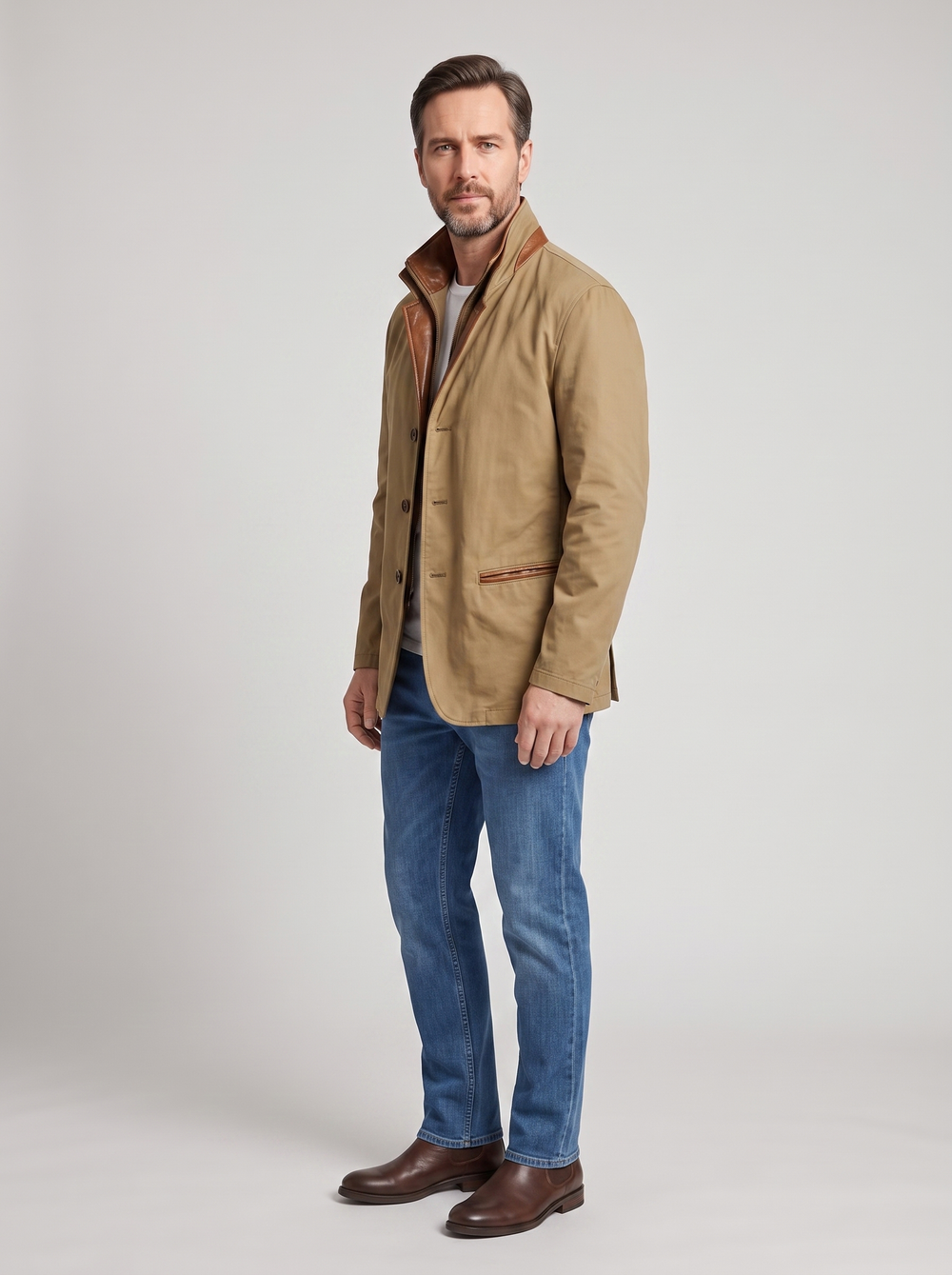 Men's Retro Style Jacket, side three-quarter view, studio photo