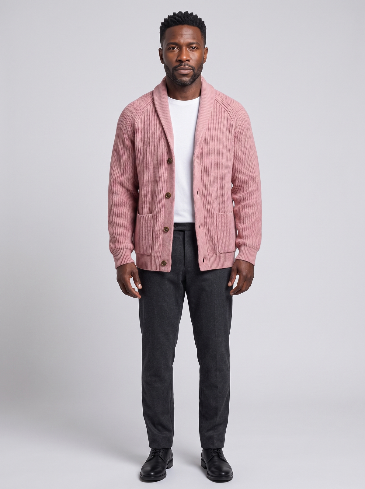 Men's Chic Knit Vest, worn by a model, full-length studio photo