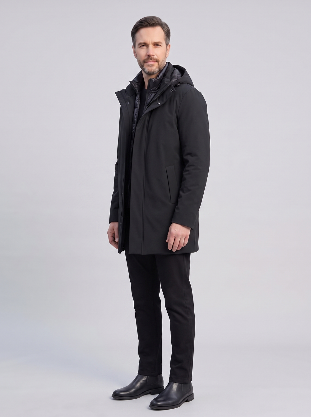 Men's Premium Winter Coat II, side three-quarter view, studio photo