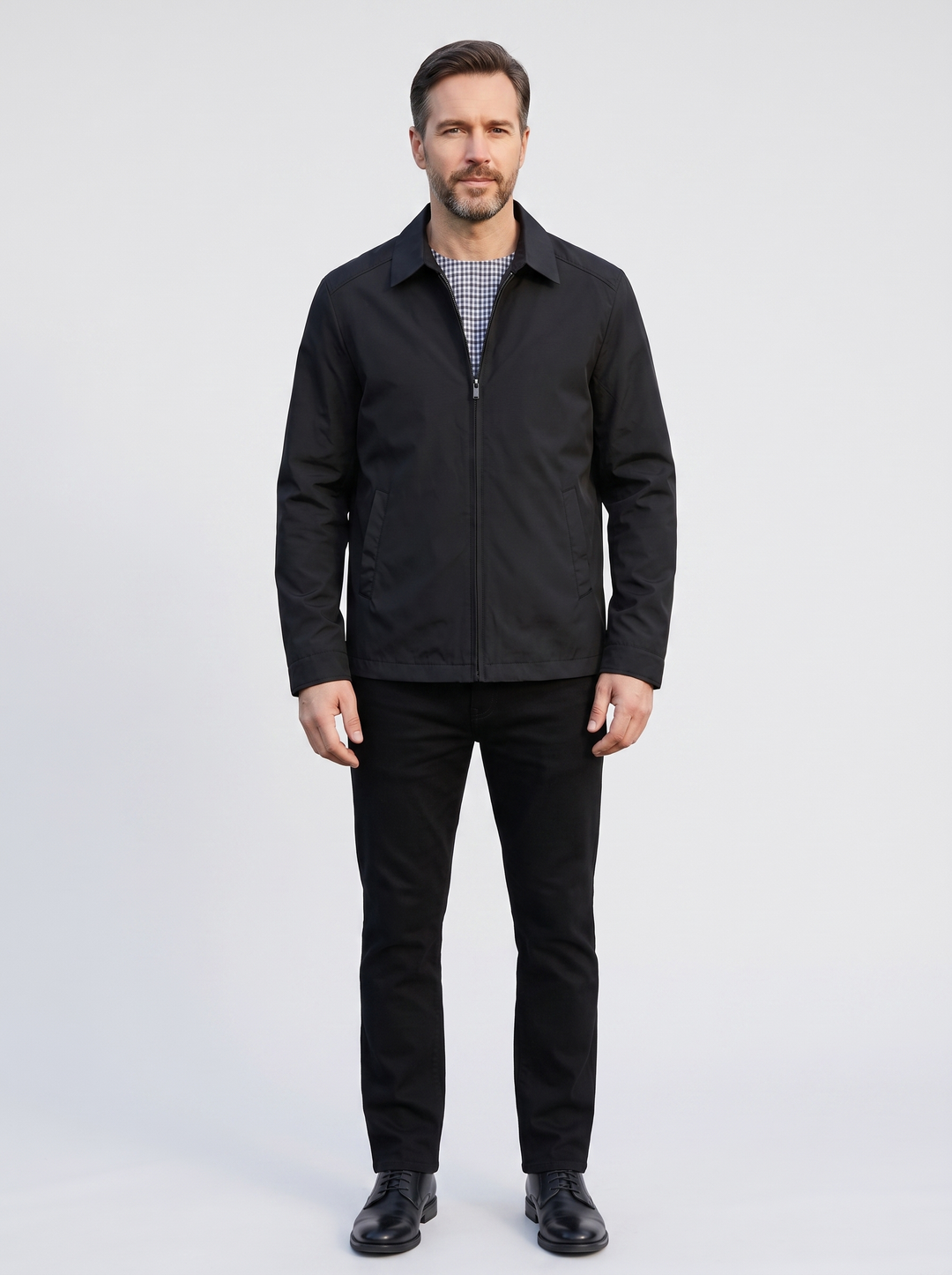 Men's Relaxed Fit Casual Jacket, worn by a model, full-length studio photo