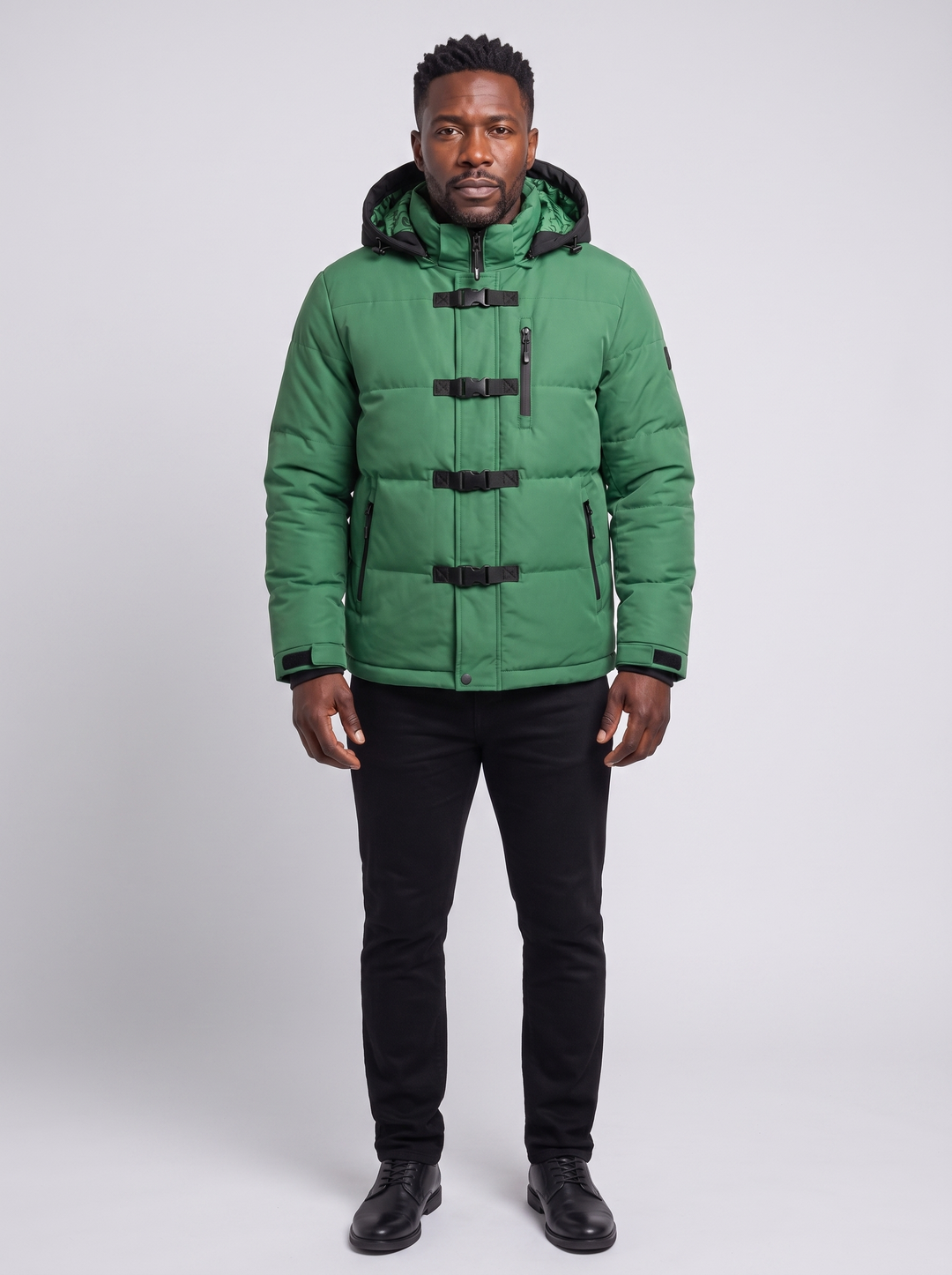 Men's Premium Winter Coat, worn by a model, full-length studio photo