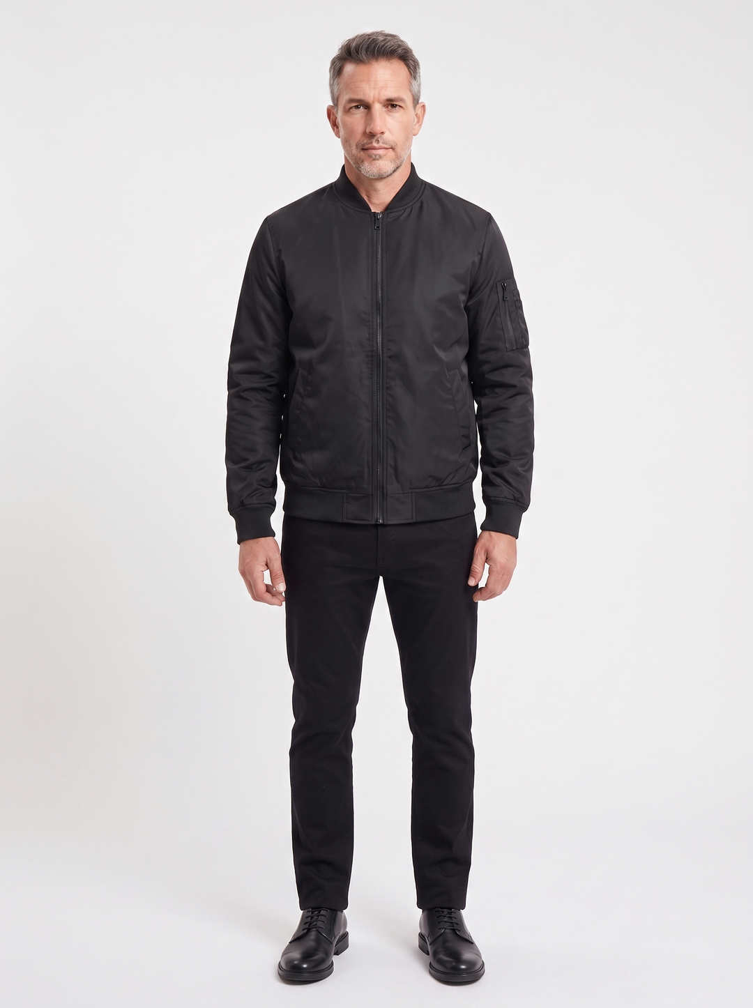 Men's Classic Bomber Jacket, worn by a model, full-length studio photo