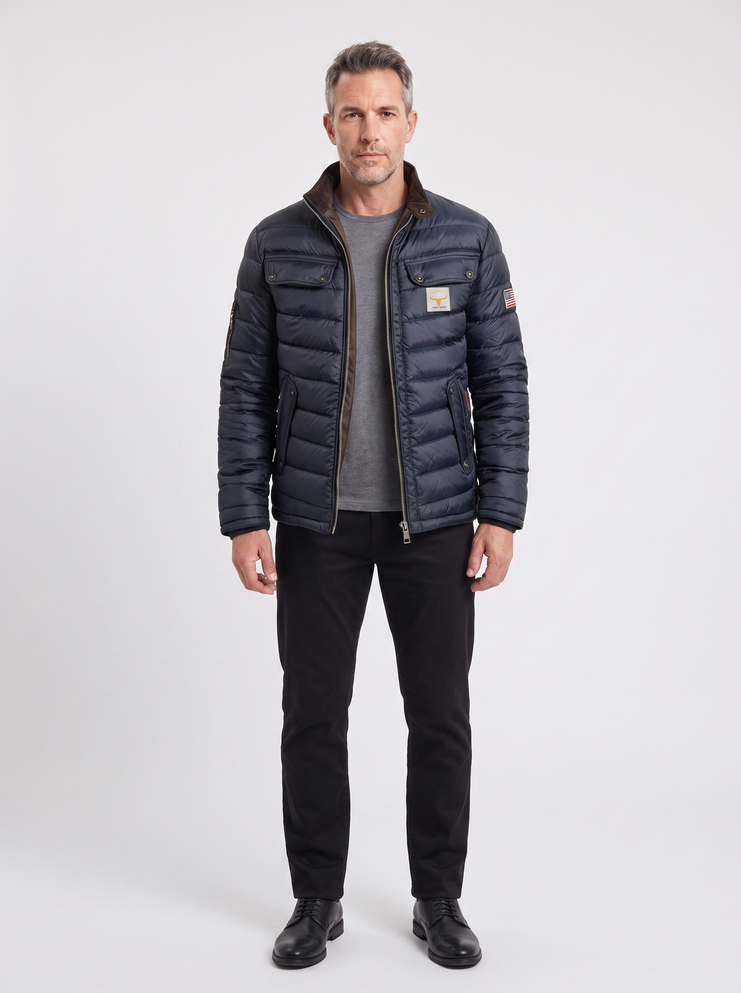 Men's Chic City Padded Jacket, worn by a model, full-length studio photo