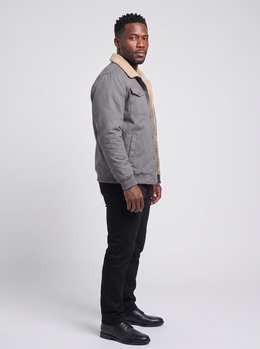 Ugo Men's Stylish Bomber Jacket, side three-quarter view, studio photo