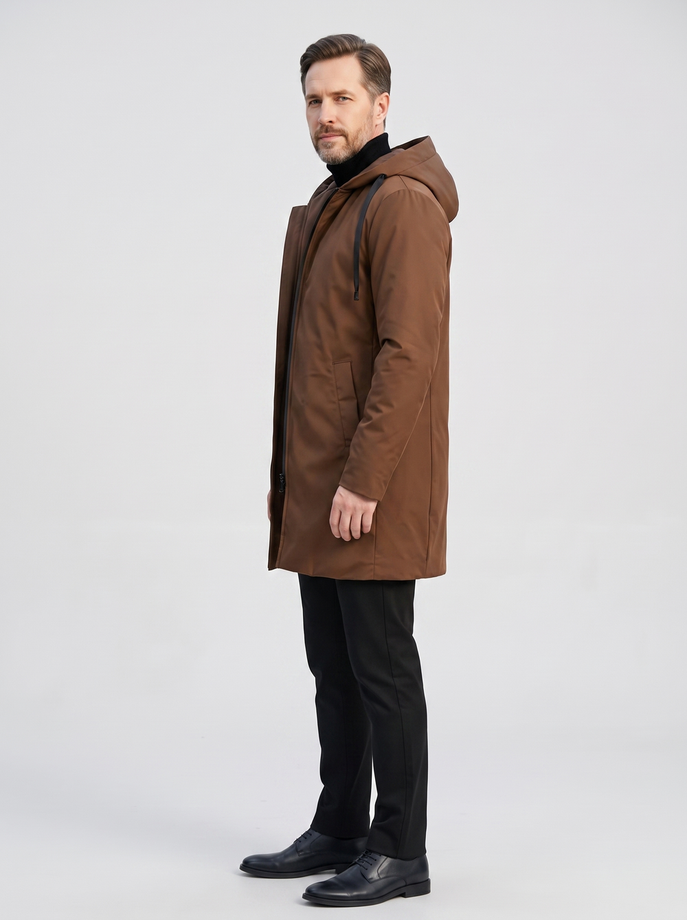Men's Stylish Windbreaker, side three-quarter view, studio photo