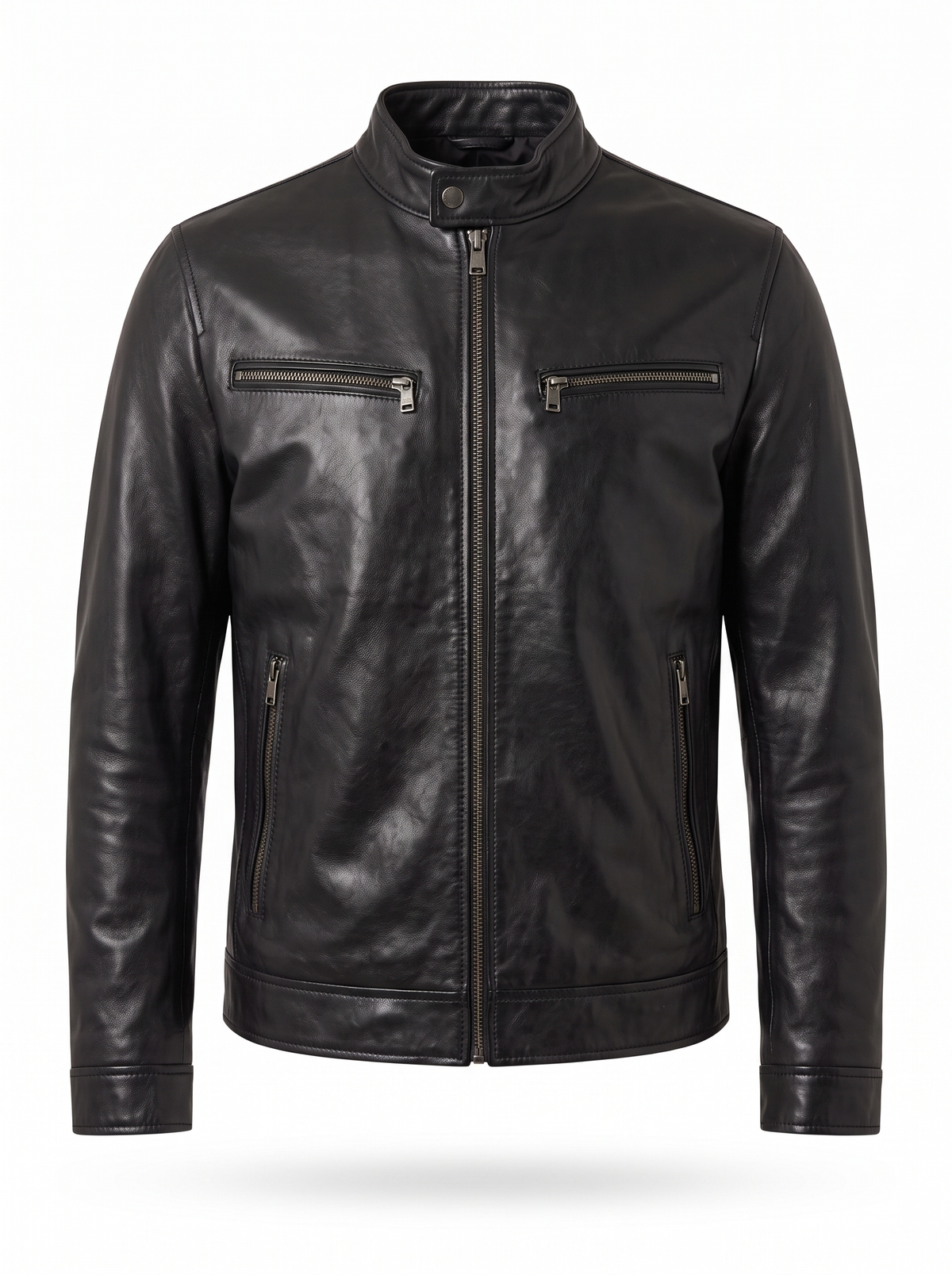 Men's Classic Leather Jacket in black, product photo