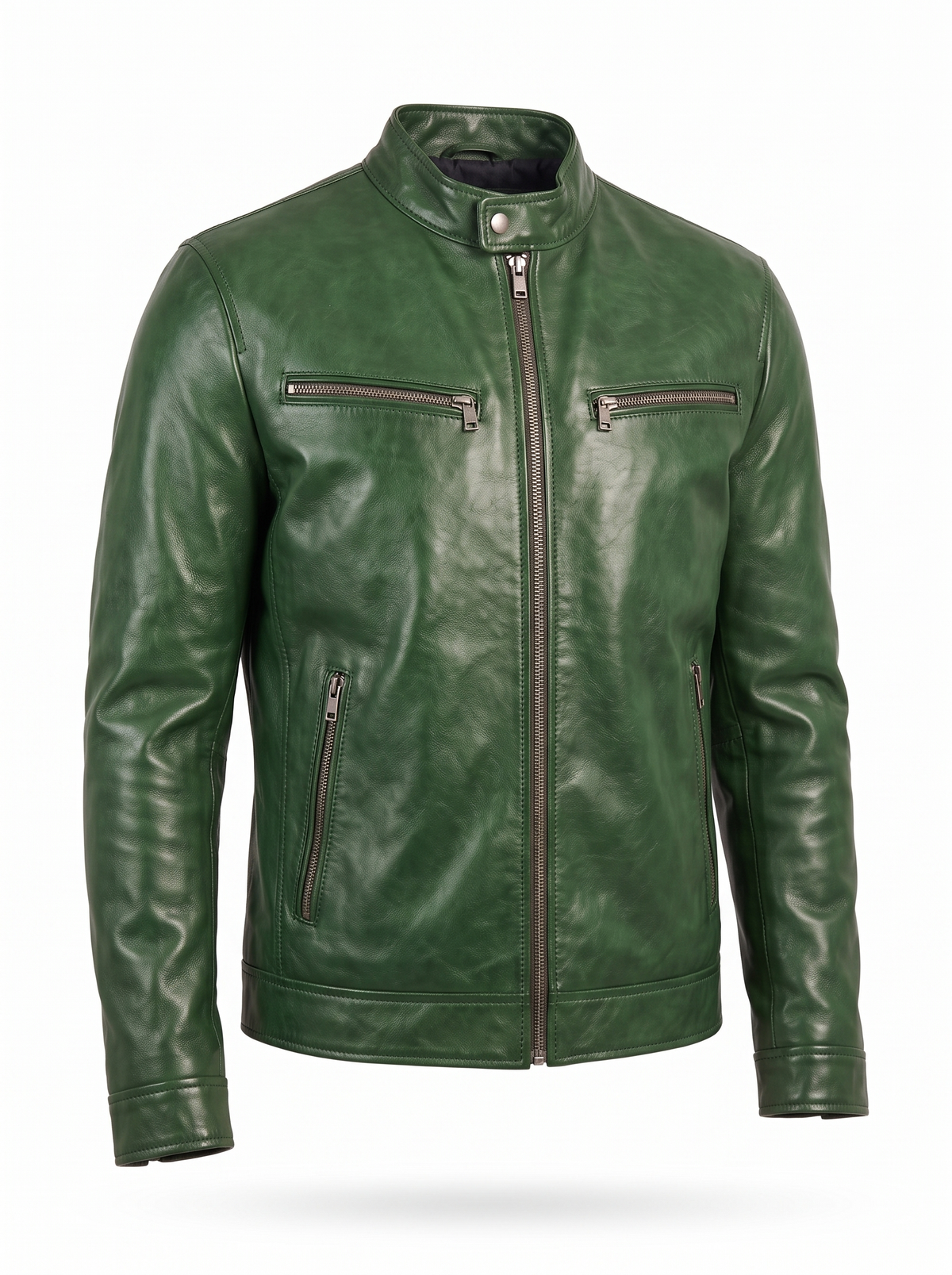 Men's Classic Leather Jacket in green, product photo