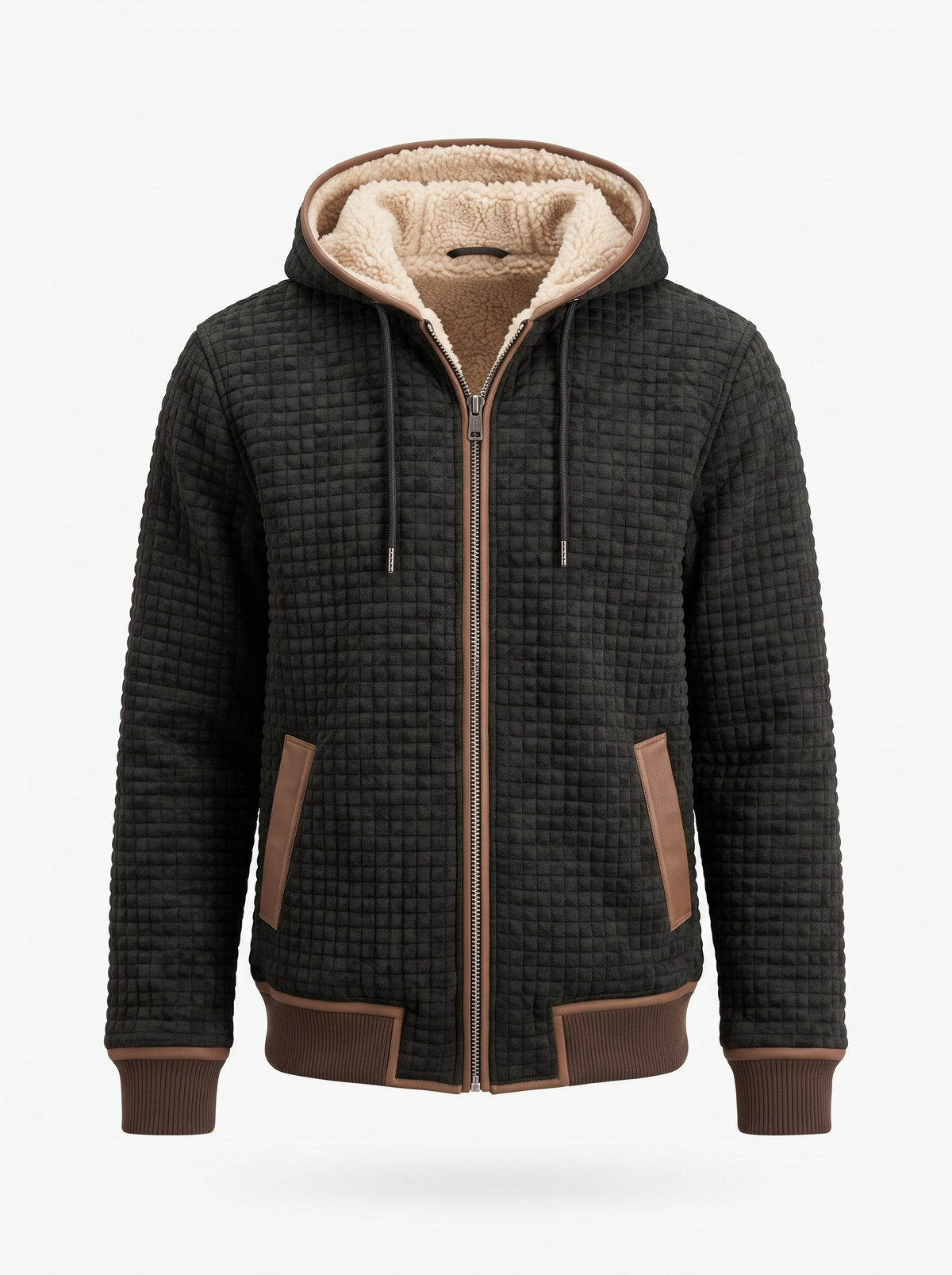 Men's Fleece-Lined Winter Jacket in black, product photo