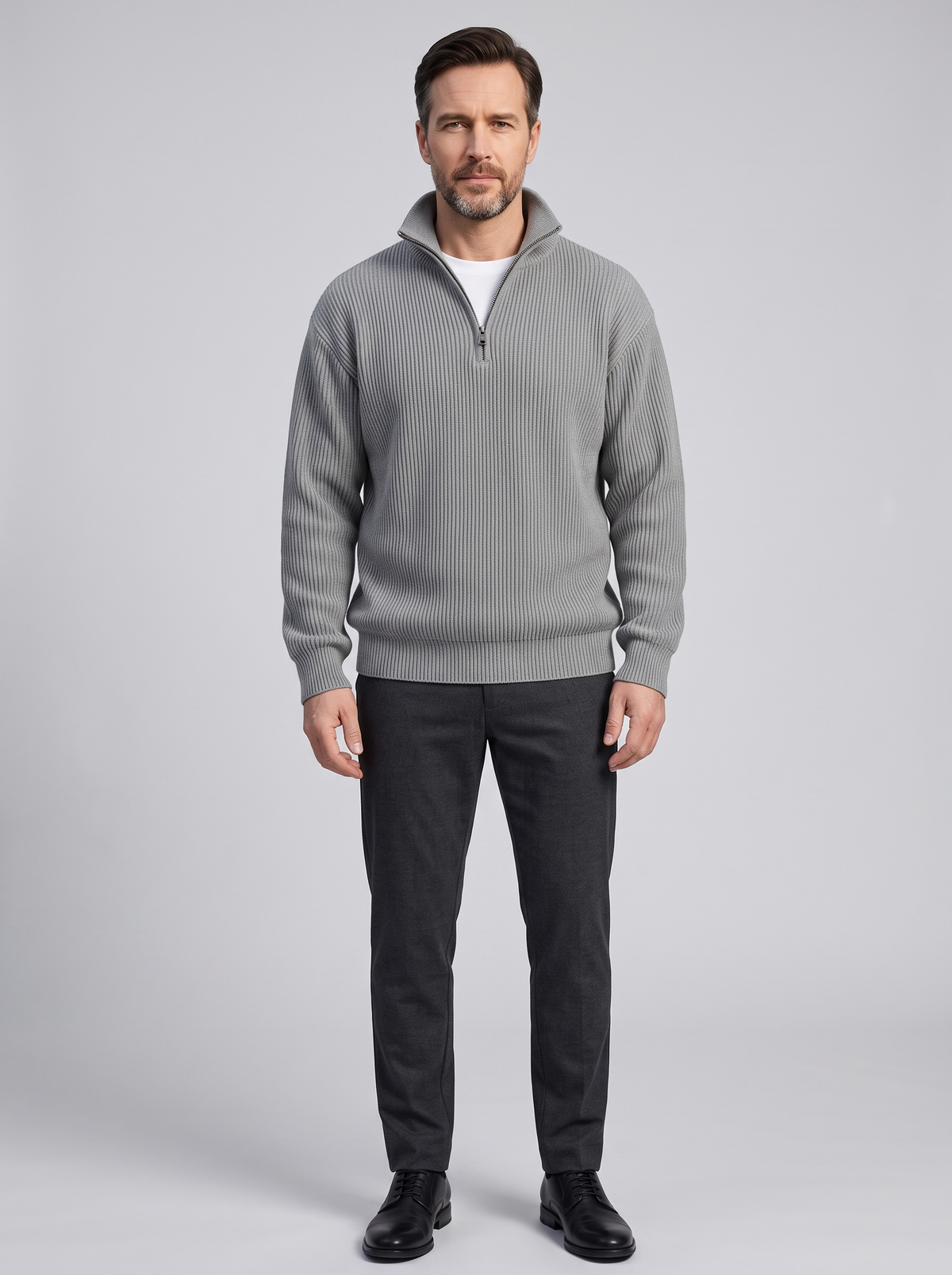ZURICH Men's Luxury Winter Sweater, worn by a model, full-length studio photo