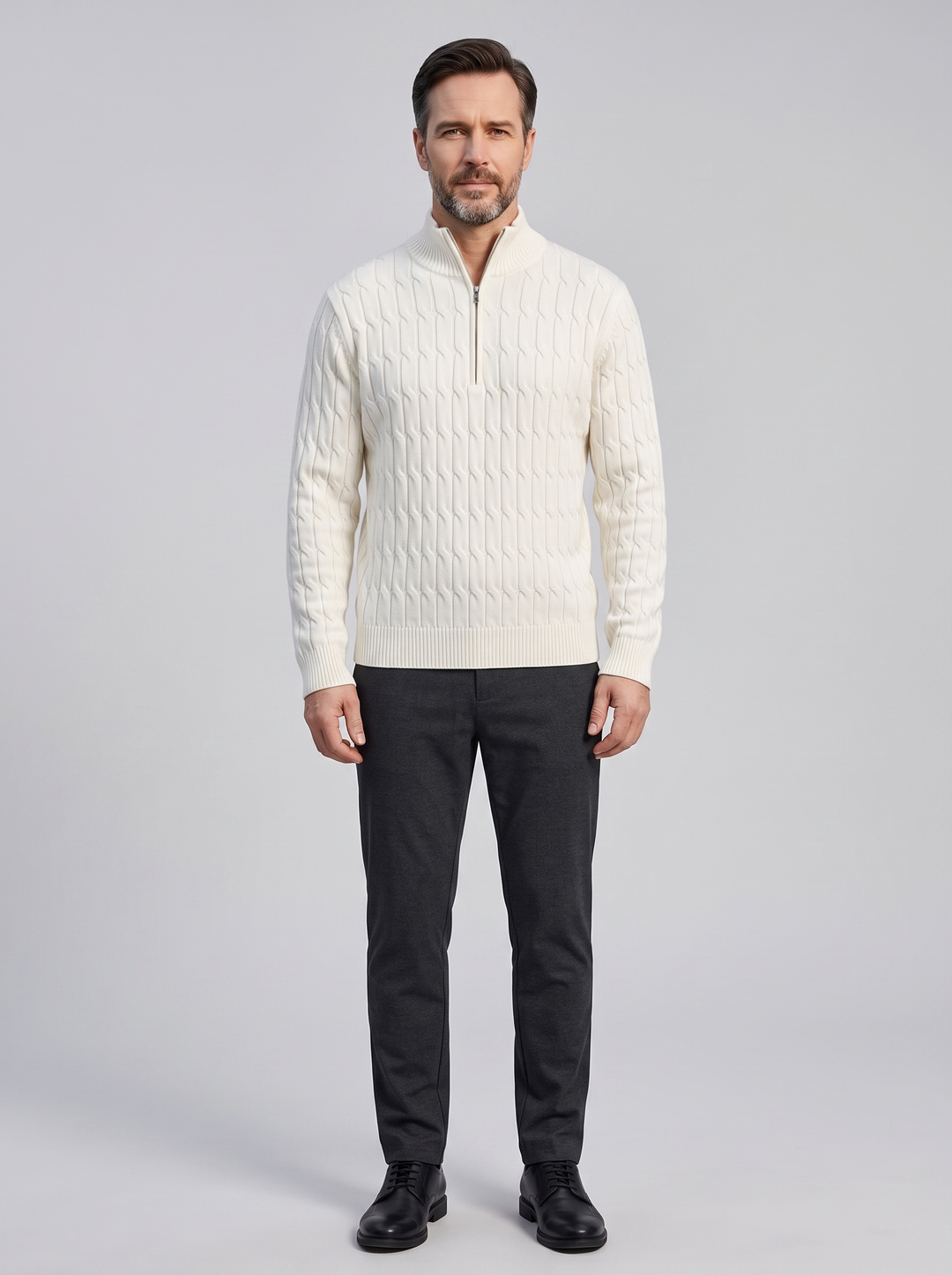 Gwangju Men's Half-Zip Pullover, worn by a model, full-length studio photo