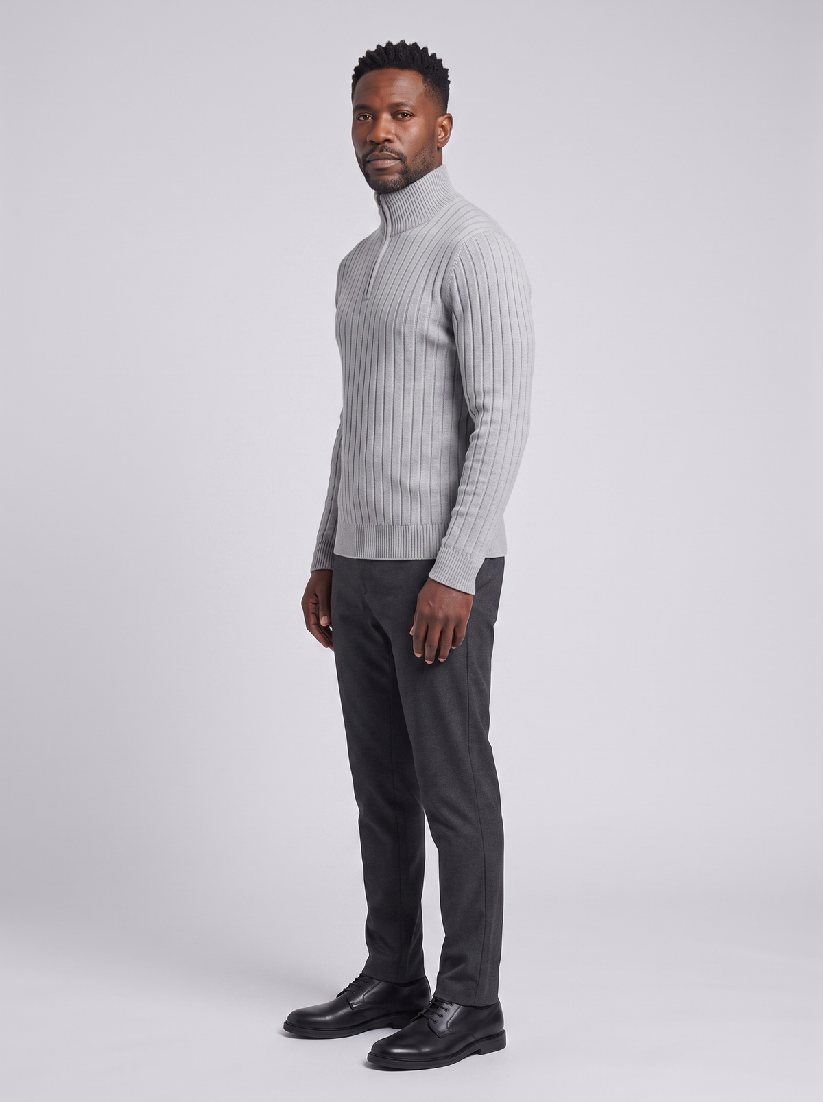 ZERMATT Men's High Neck Half-Zip Pullover, side three-quarter view, studio photo