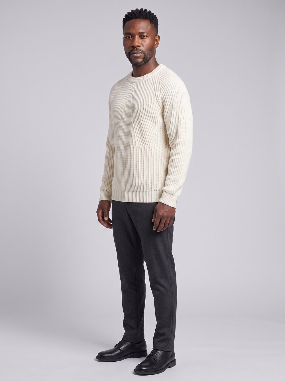 GISUNG Men's Classic Knit Sweater, side three-quarter view, studio photo