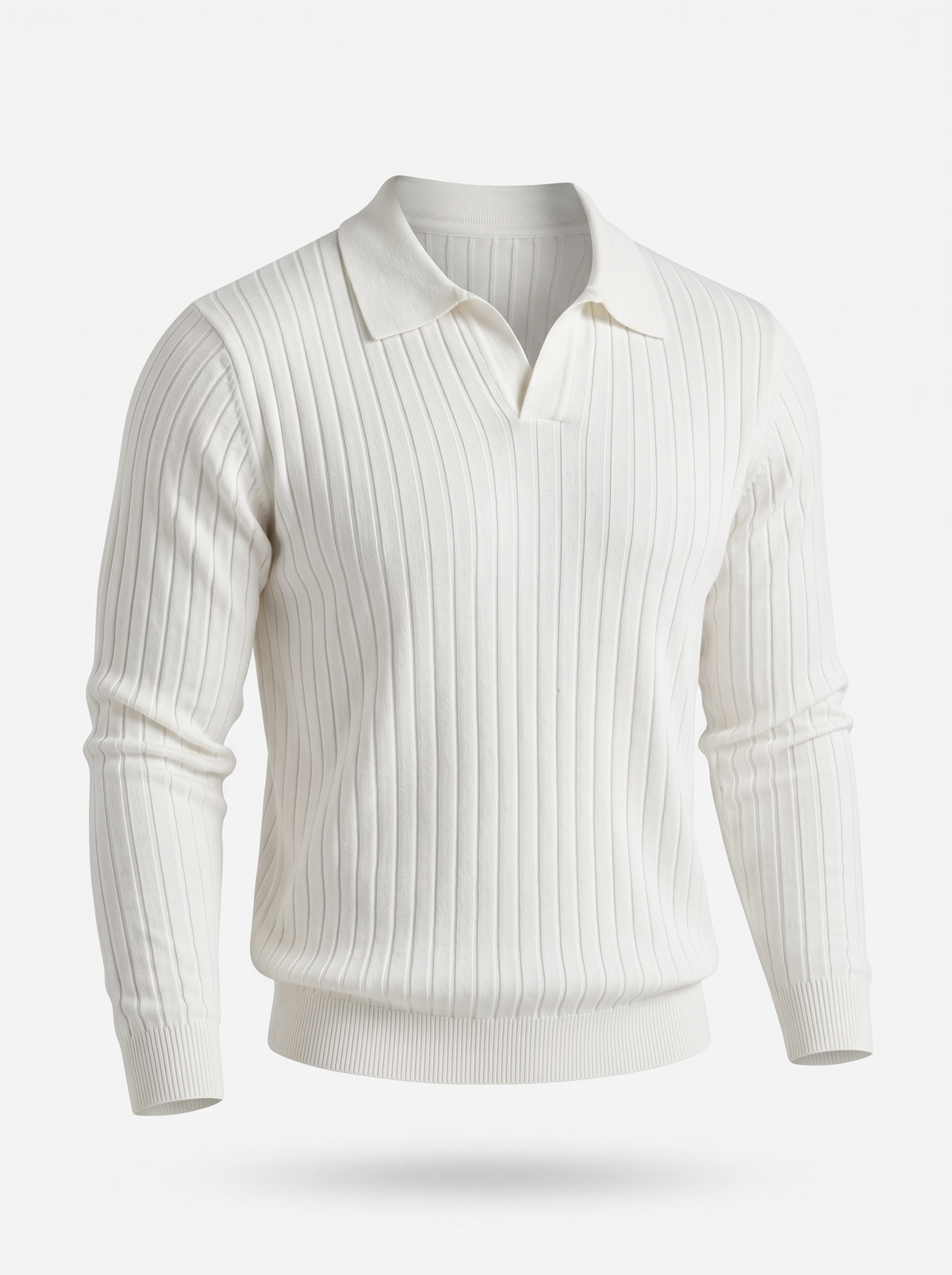 SUWON Men's V-Neck Polo Sweater in white, product photo