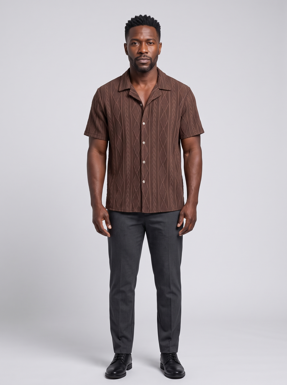 CANNES Men's Riviera Autumn Shirt, worn by a model, full-length studio photo