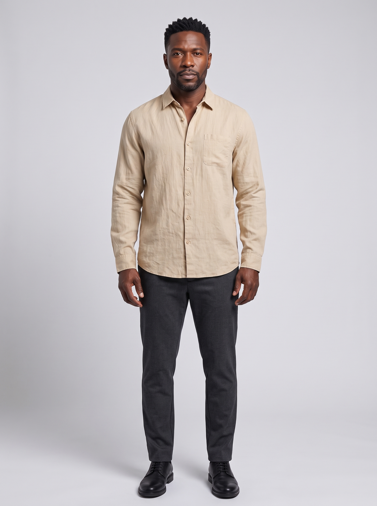 PORTOFINO Men's Classic Button-Up Shirt, worn by a model, full-length studio photo