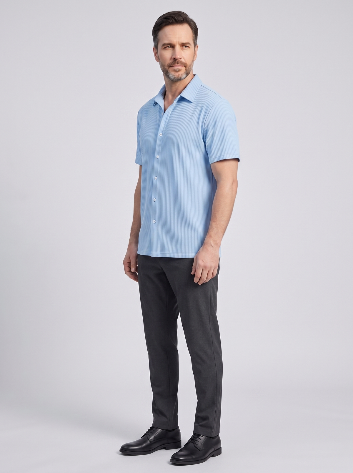 PORTO CERVO Men's Textured Autumn Shirt, side three-quarter view, studio photo