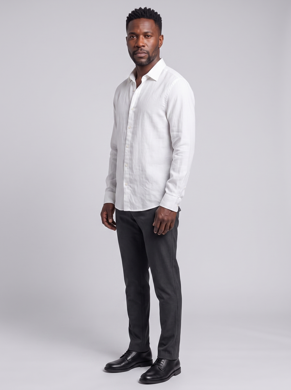 AMALFI Men's Cozy Layering Shirt, side three-quarter view, studio photo
