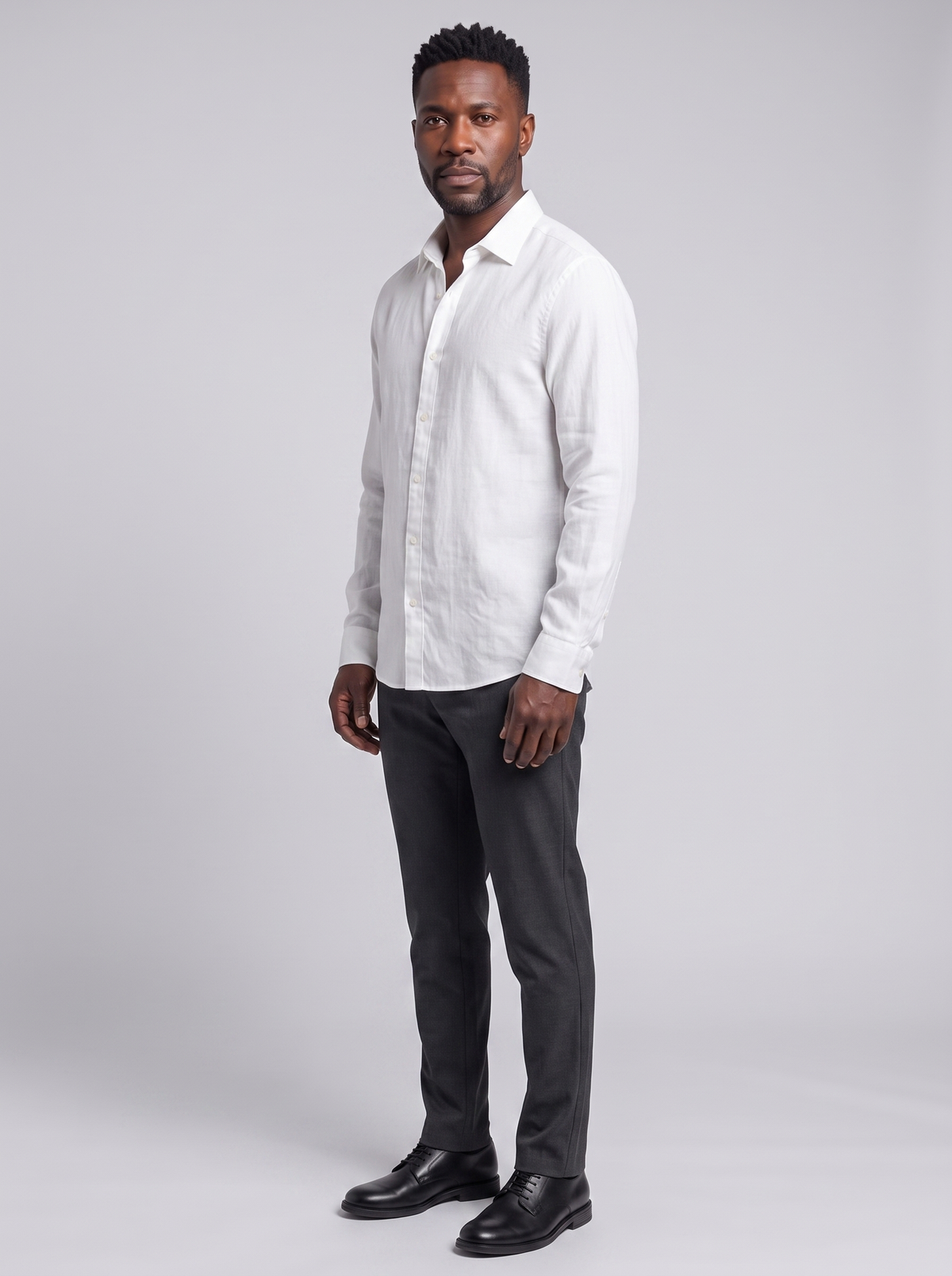 AMALFI Men's Cozy Layering Shirt, side three-quarter view, studio photo