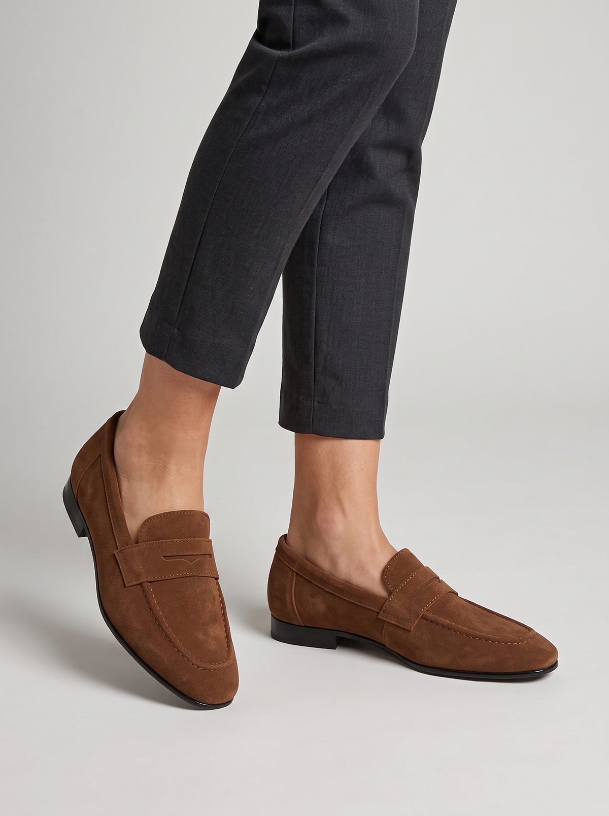 Marlene Women's Suede Loafers in brown, worn on the foot
