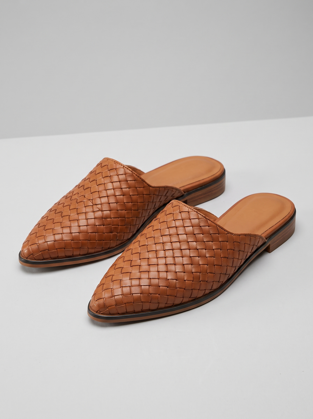 Claire Women's Woven Slip-On Mules in brown, three-quarter front view