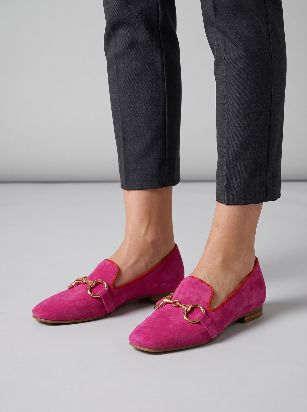 Lillian Women's Suede Slip-On Loafers in pink, worn on the foot