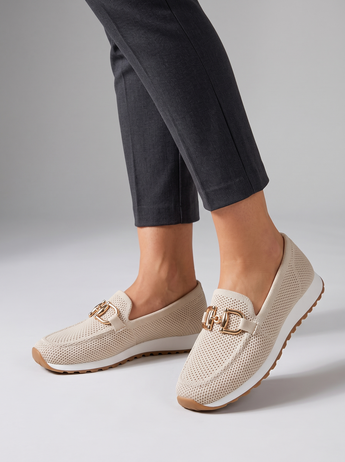 Joyce Women's Cozy Slip-On Loafers in cream, worn on the foot