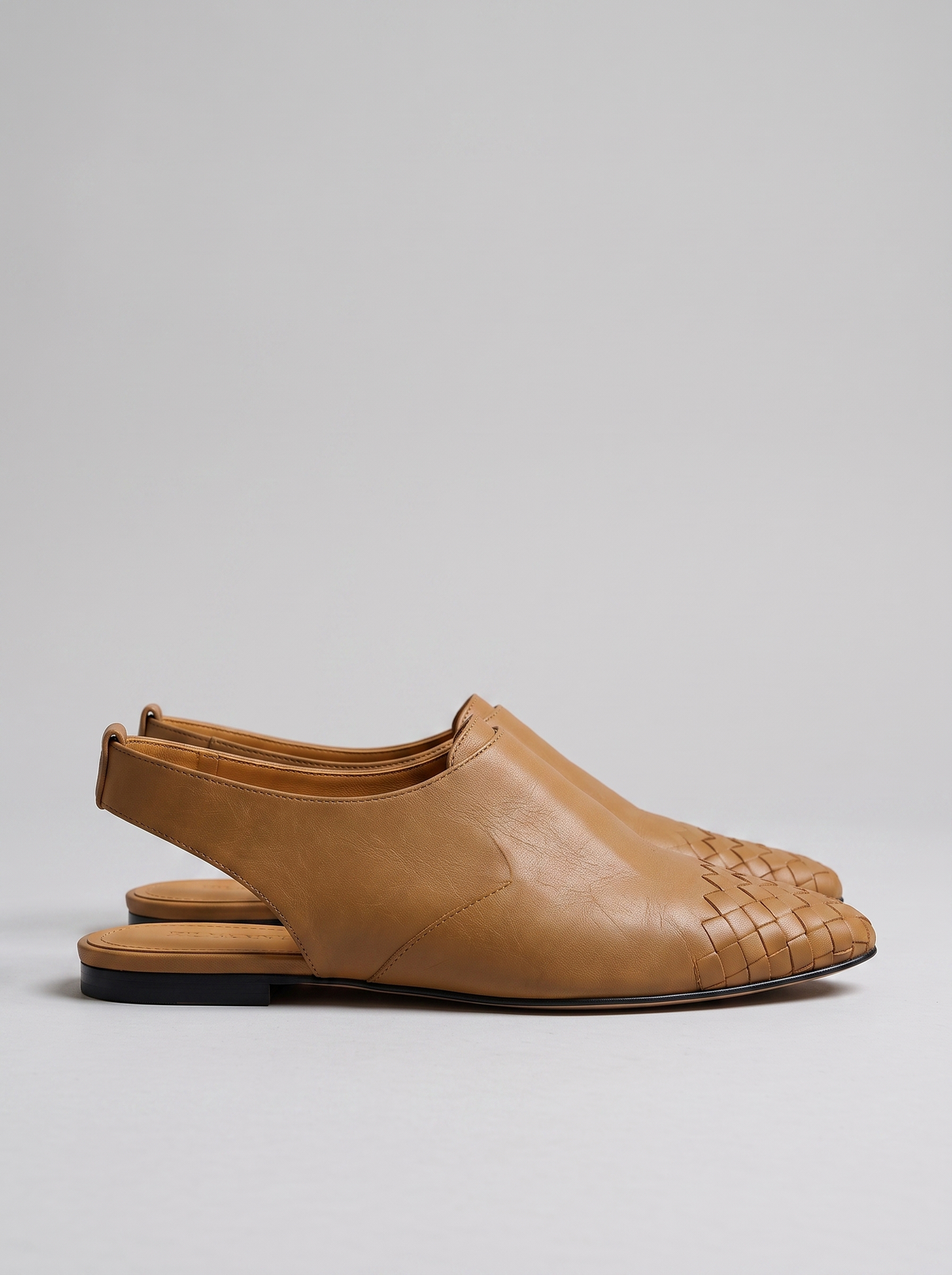 Sally Women's Woven Slip-On Mules in khaki, side profile view