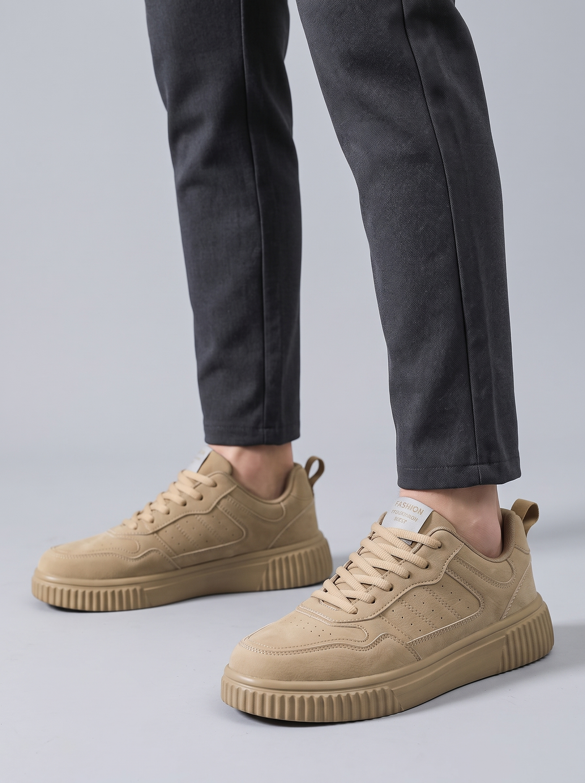 Stride Men's Low Top Sneakers in khaki, worn on the foot