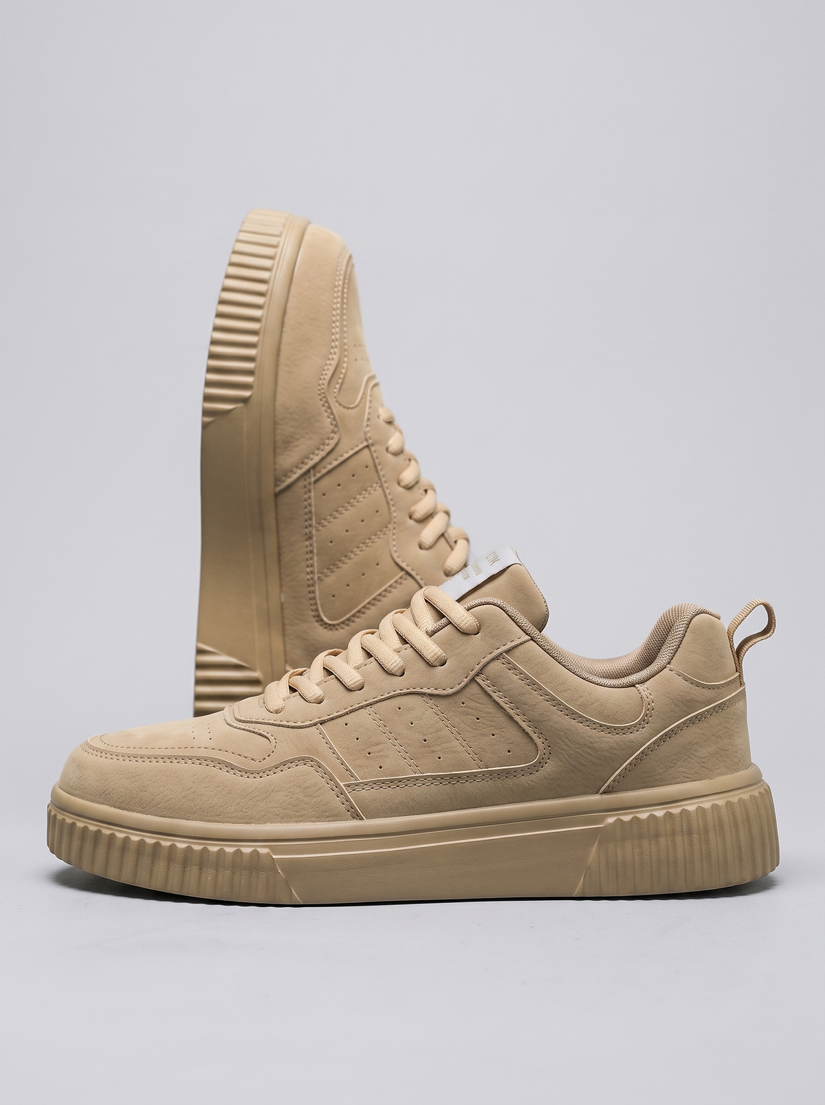 Stride Men's Low Top Sneakers in khaki, side profile view