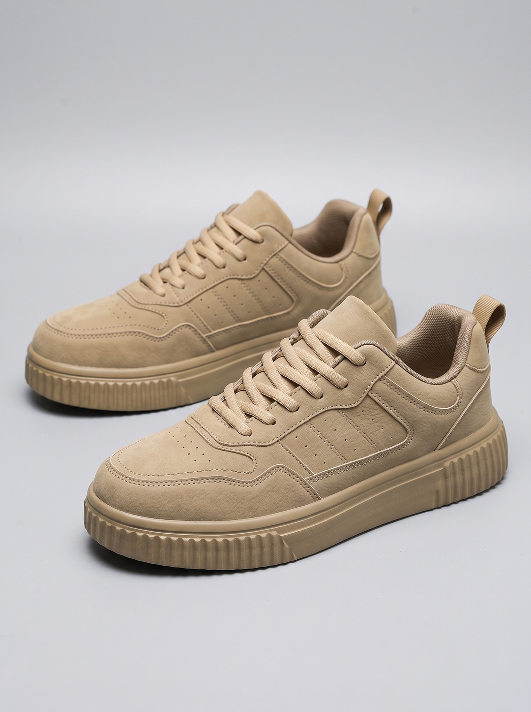 Stride Men's Low Top Sneakers in khaki, three-quarter front view