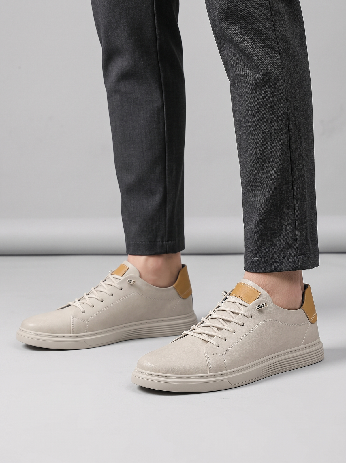 Classic Men's Comfort Sneakers in white, worn on the foot