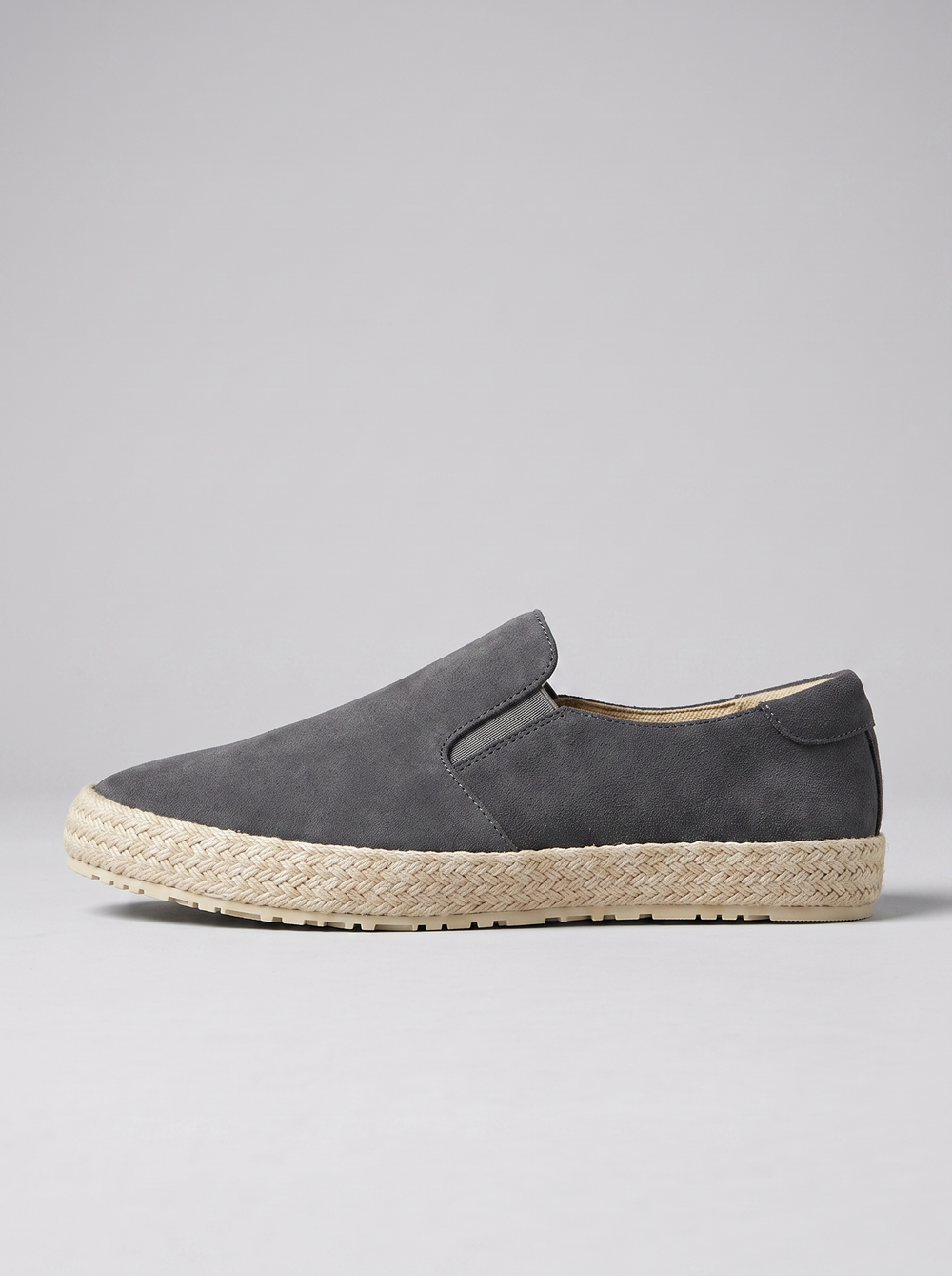 Riviera grijze suede espadrille zijaanzicht