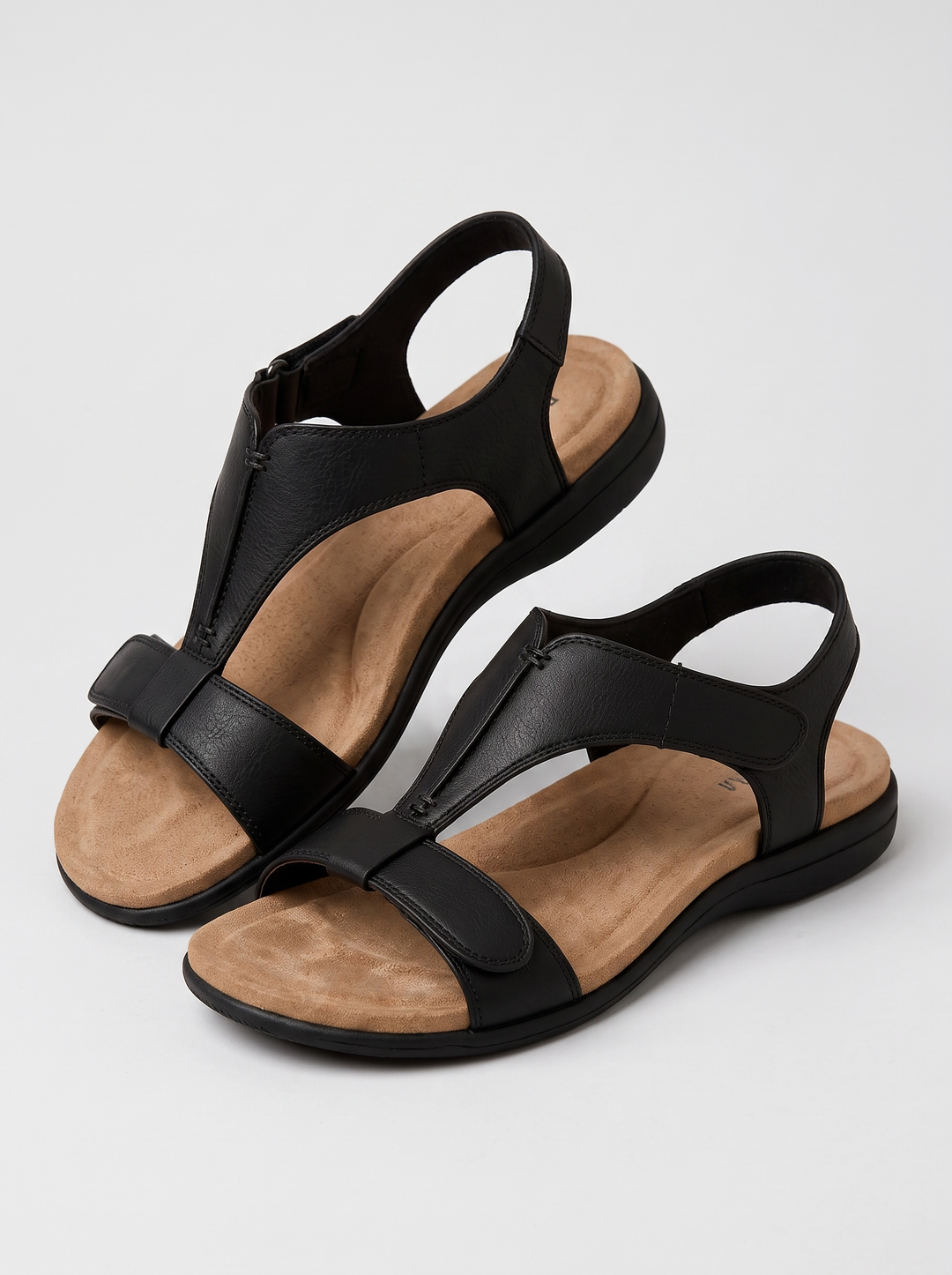 Ella women's flat cushioned comfort sandals, pair, three-quarter view