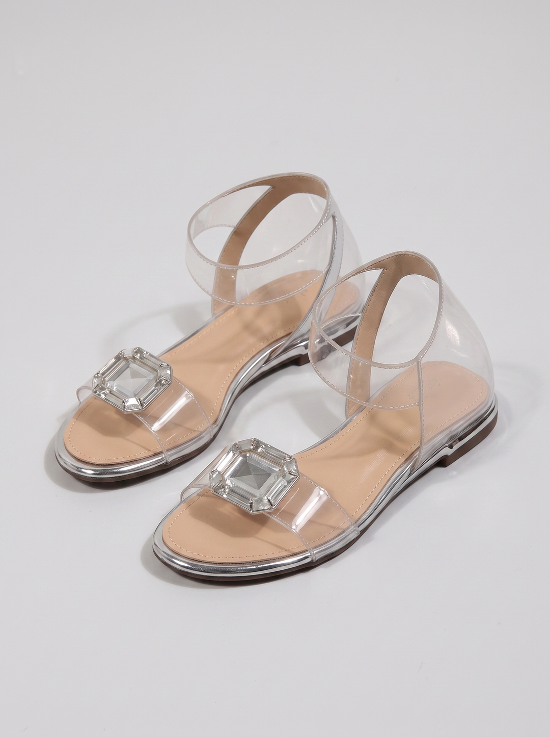 Lena women's slide sandals with crystal accents, pair, three-quarter view